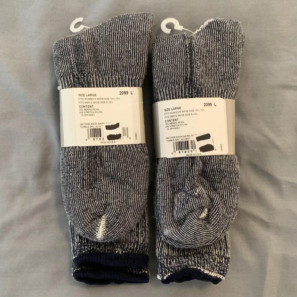FRM Socks Lot Of 2 Mens Large Gray Merino Wool Outdoor Mid Calf‎ Striped